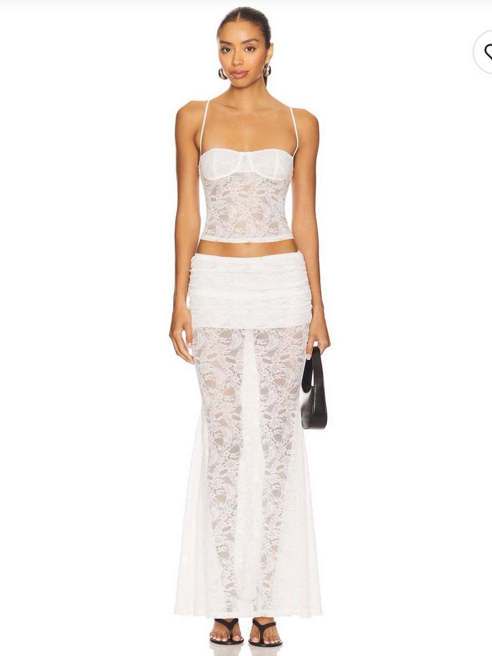 superdown White Lace Bustier Cami with Sheer Lace Maxi Skirt